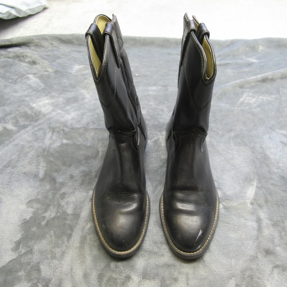 Justin Basics Mens Boots 7.5 D Black Leather‎ Cowboy Western Temple Roper